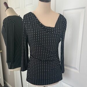 White House Black Market Asymmetrical 3/4 Sleeve Polka Dot Women's Top